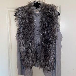 Gray and silver Michael Kors vest with detachable fur trim